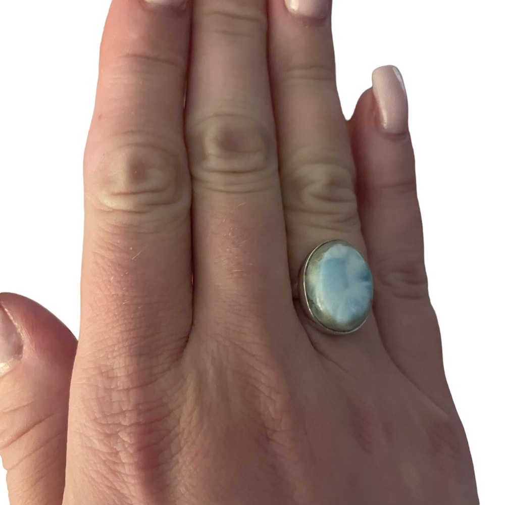 Larimar Solid Sterling Silver Ring Size 7 925 - image 3